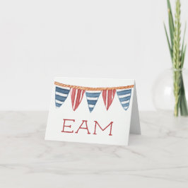 Coastal Nautical Beach Flags Monogram ノートカード