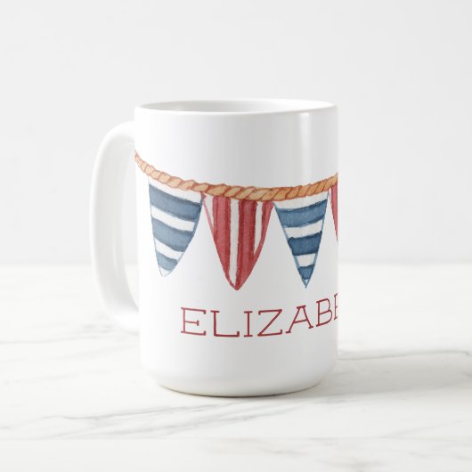 Coastal Nautical Beach Flags Personalized コーヒーマグカップ (正面左)