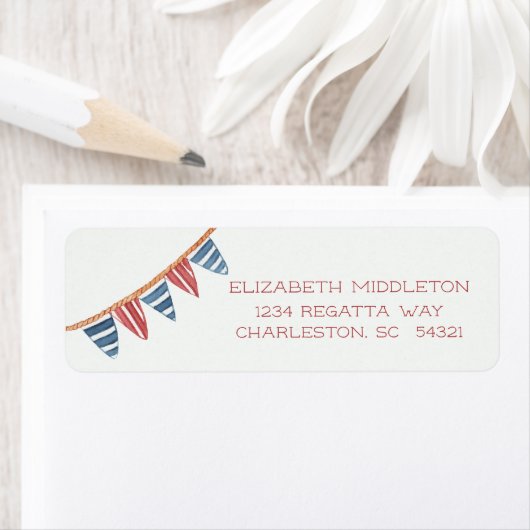 Coastal Nautical Beach Flags Return Address ラベル (インサイチュ)
