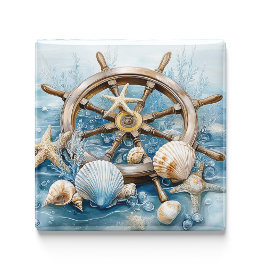 Coastal Nautical Helm Boat Blue Kitchen Magnet マグネット