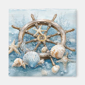 Coastal Nautical Helm Boat Blue Kitchen Magnet マグネット (正面)