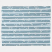 Coastal Nautical Pattern | Blue Sea Shell & Seahor フリースブランケット (正面(横))