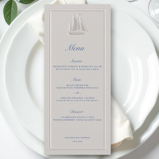 Coastal Nautical Sailboat Elegant Formal Wedding メニュー