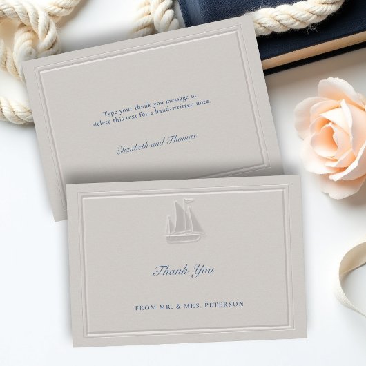Coastal Nautical Sailboat Elegant Simple Wedding サンキューカード