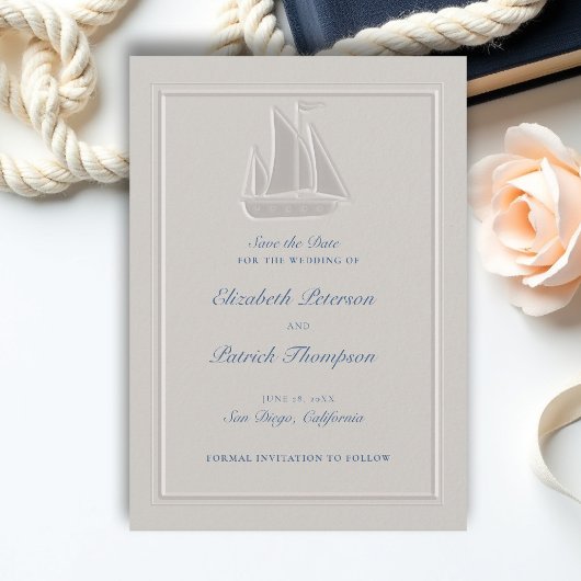 Coastal Nautical Sailboat Ivory Formal Wedding セーブザデート