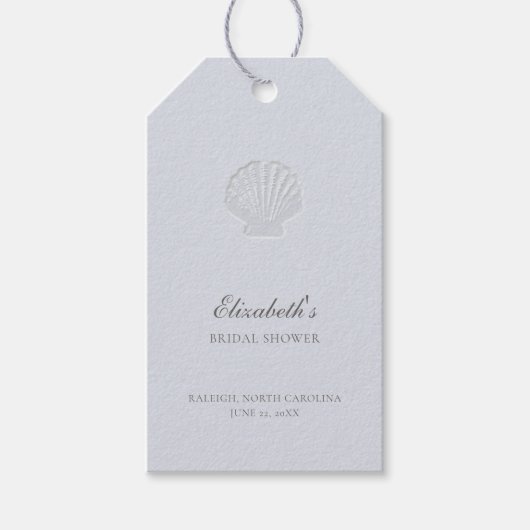 Coastal Nautical Shell Blue Elegant Bridal Shower ギフトタグ (正面)