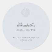 Coastal Nautical Shell Blue Elegant Bridal Shower ラウンドシール (正面)