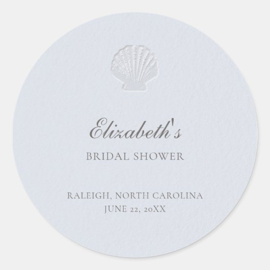 Coastal Nautical Shell Blue Elegant Bridal Shower ラウンドシール (正面)