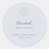 Coastal Nautical Shell Blue White Bridal Shower ラウンドシール (正面)