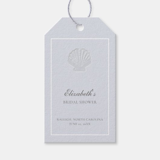 Coastal Nautical Shell Elegant Blue Bridal Shower ギフトタグ (正面)