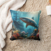 Coastal/nautical tiger shark & coral reef クッション (ブランケット)