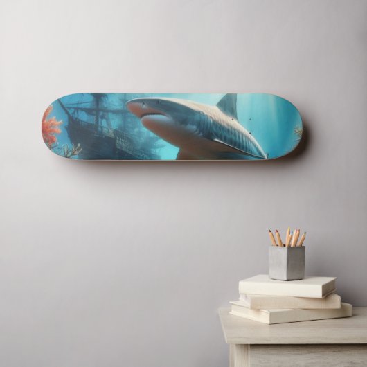 Coastal/nautical tiger shark & coral reef スケートボード (ウォールアート (横))
