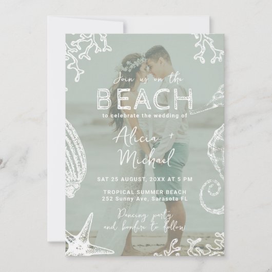 Coastal ocean beach destination wedding all in one 招待状 (正面)