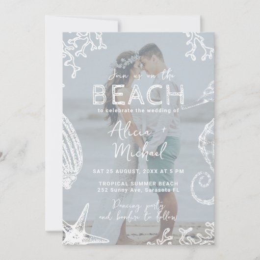 Coastal ocean beach destination wedding all in one 招待状 (正面)