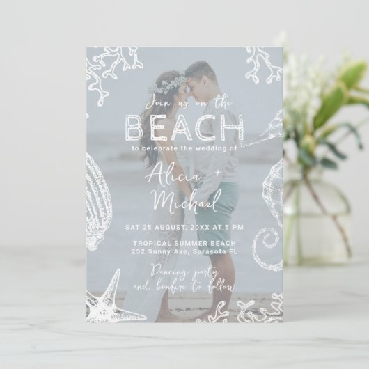 Coastal ocean beach destination wedding all in one 招待状 (スタンド正面)