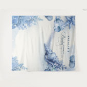 Coastal Ocean Blue Seashell Bridal Shower Welcome タペストリー (正面(横))