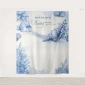 Coastal Ocean Blue Seashell Bridal Shower Welcome タペストリー (正面)