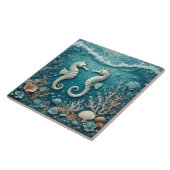 Coastal Ocean Coral Reef Sea Foam Seahorse Couple  タイル (側面)