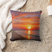 Coastal Ocean Purple Orange Sunset Throw Pillow クッション (ブランケット)