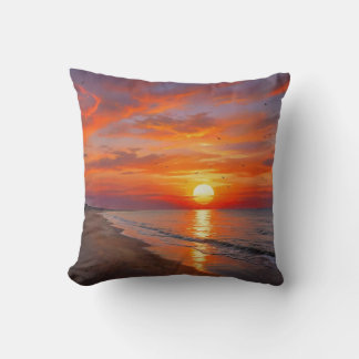 Coastal Ocean Purple Orange Sunset Throw Pillow クッション