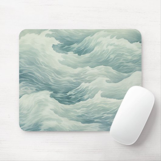 Coastal Ocean Waves Nautical Seafoam Surf Inspired マウスパッド (マウス)