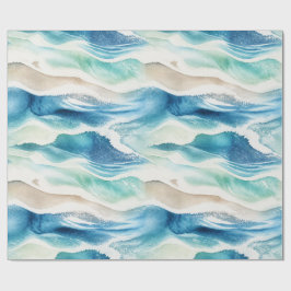 Coastal Ocean Waves Watercolor Wrapping Paper  ラッピングペーパー