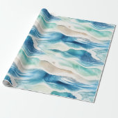 Coastal Ocean Waves Watercolor Wrapping Paper ラッピングペーパー (アンロールド)