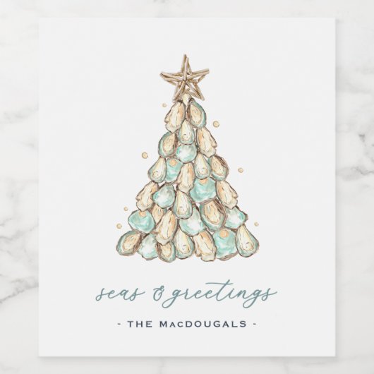 Coastal Oyster Christmas Tree ワインラベル (シングルラベル)