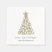 Coastal Oyster Shell Christmas スタンダードカクテルナプキン (正面)