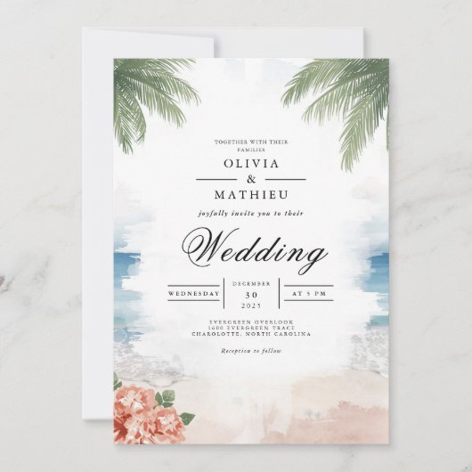 Coastal Palm Breeze Beach Wedding 招待状 (正面)
