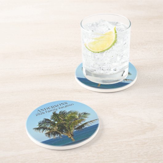 Coastal Palm Horizon | 家族の名前と旅行の年 コースター (側面)