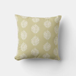 Coastal Palm Leaf Pattern Dusty Yellow クッション