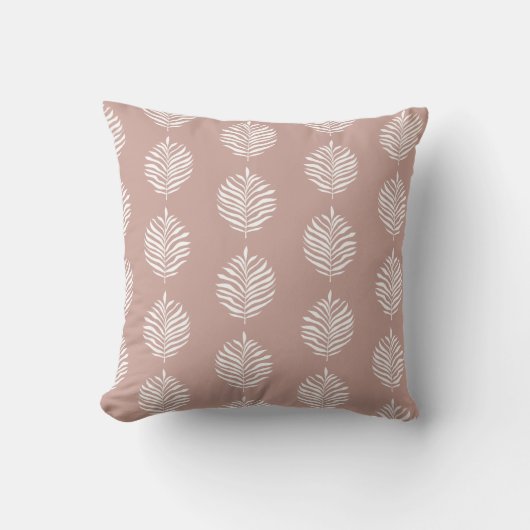 Coastal Palm Leaf Pattern Misty Rose クッション (正面)