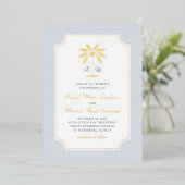 Coastal Palm Tree Minimalist Preppy Wedding 箔招待状 (立ち正面)
