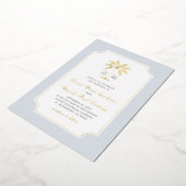 Coastal Palm Tree Minimalist Preppy Wedding 箔招待状 (回転した状態)