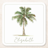 Coastal Palm Tree Personalized Party スクエアペーパーコースター (正面)
