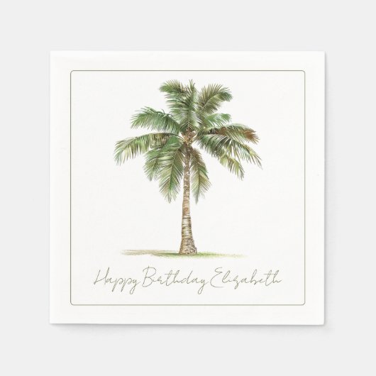 Coastal Palm Tree Personalized Party スタンダードカクテルナプキン (正面)
