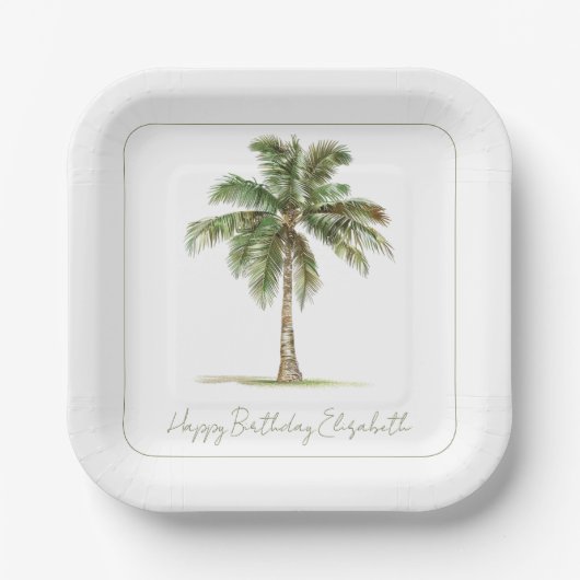 Coastal Palm Tree Personalized Party ペーパープレート (正面)