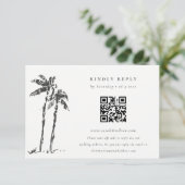 Coastal Palm Tree Sketch結婚のQRコードRSVP エンクロージャーカード (スタンド正面)