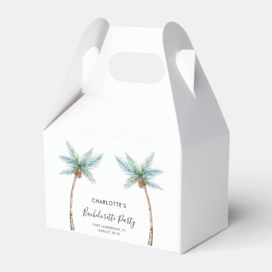 Coastal Palm Trees Script Bachelorette Party フェイバーボックス (正面サイド)