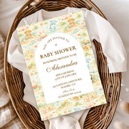 Coastal Pastel Animals Baby Shower 招待状