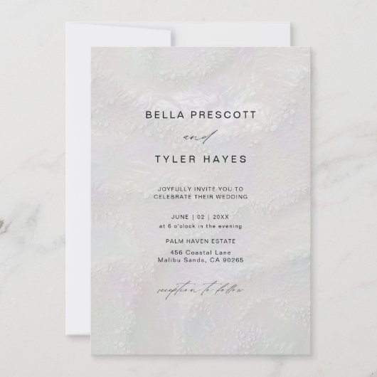 Coastal Pearly Sands Beach Ocean Elegant Wedding 招待状 (正面)