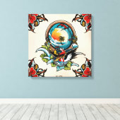 Coastal Pelicans on Marina Pier Canvas Wall Art... キャンバスプリント (インサイチュ (ウッドフロア))