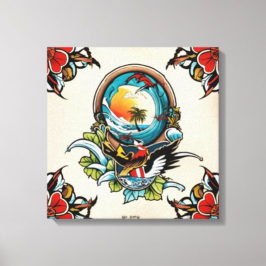 Coastal Pelicans on Marina Pier Canvas Wall Art... キャンバスプリント (正面)