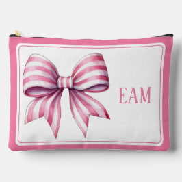 Coastal Pink and White Watercolor Bow Monogram アクセサリーポーチ