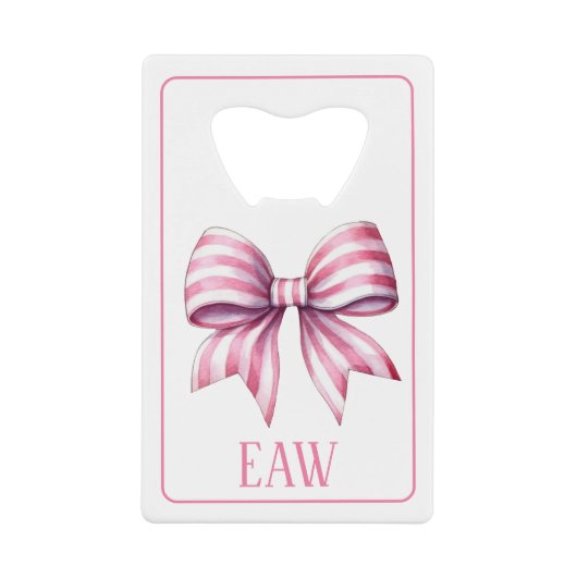 Coastal Pink and White Watercolor Bow Monogram クレジットカード栓抜き (正面)