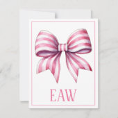 Coastal Pink and White Watercolor Bow Monogram ノートカード (正面)