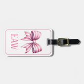 Coastal Pink and White Watercolor Bow Monogram ラゲッジタグ (正面横)