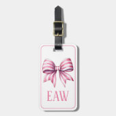 Coastal Pink and White Watercolor Bow Monogram ラゲッジタグ (正面縦)