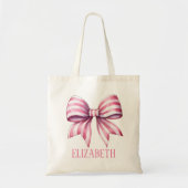Coastal Pink and White Watercolor Bow Personalized トートバッグ (正面)